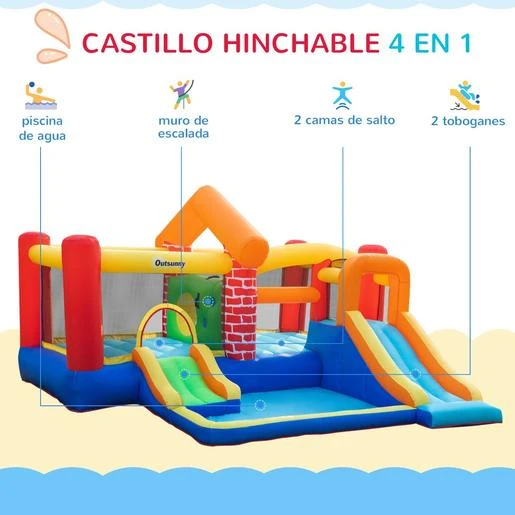 Castillo Hinchable Con 2 Toboganes Y 2 Camas De Salto 380 Cm Outsunny - Imagen 4