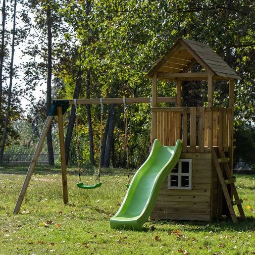 Parque Juegos Infantil De Madera Tibidabo Con Caseta Y Columpio Doble - Imagen 3