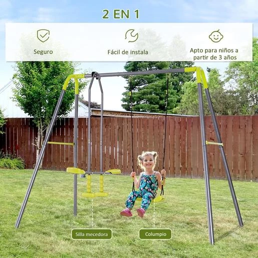 Homcom - Columpio Doble Con Asiento Y Balancín - Imagen 6