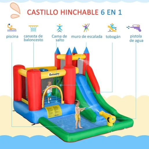 Castillo Hinchable Con Piscina, Tobogán, Muro De Escalada Y Cama De Salto 330 Cm Outsunny - Imagen 4