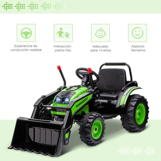 Homcom - Excavadora Tractor Vehículo De Batería Verde - Imagen 4