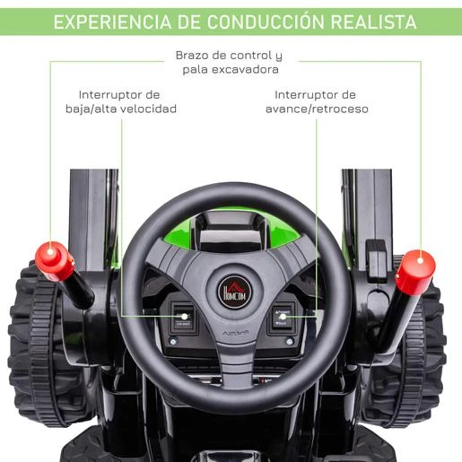 Homcom - Excavadora Tractor Vehículo De Batería Verde - Imagen 5