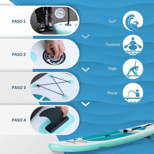 Tabla De Paddle Surf Hinchable Outsunny Blanca - Imagen 6