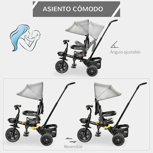 Homcom - Triciclo Plegable Evolutivo Con Capota Gris - Imagen 6