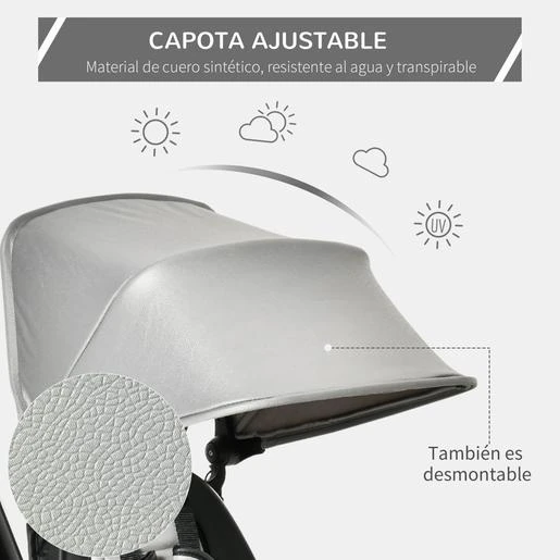 Homcom - Triciclo Plegable Evolutivo Con Capota Gris - Imagen 8