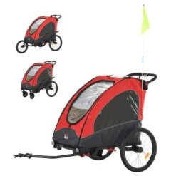 Homcom - Remolque Infantilpara Bicicleta 3 En 1 Rojo Y Negro