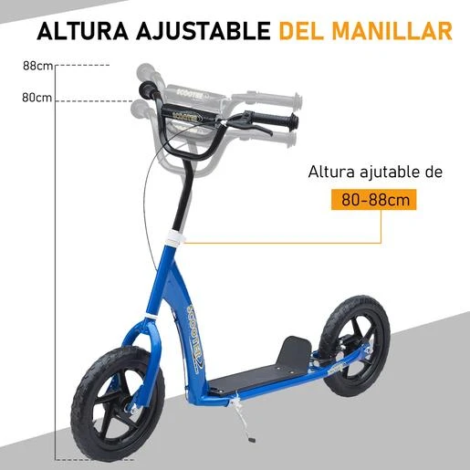 Homcom - Patinete Scooter Ajustable 2 Ruedas Azul - Imagen 5