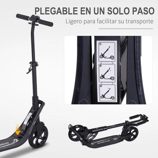 Homcom - Patinete Scooter Ajustable 2 Ruedas Grande Negro - Imagen 6