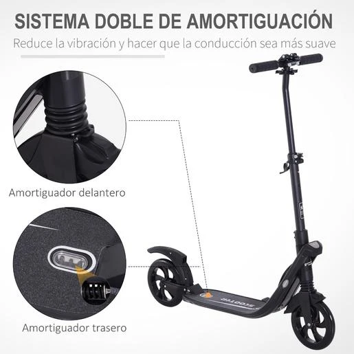 Homcom - Patinete Scooter Ajustable 2 Ruedas Grande Negro - Imagen 7