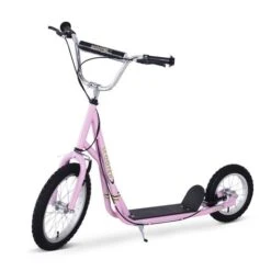Homcom - Patinete Scooter Ajustable 2 Ruedas Grande Rosa