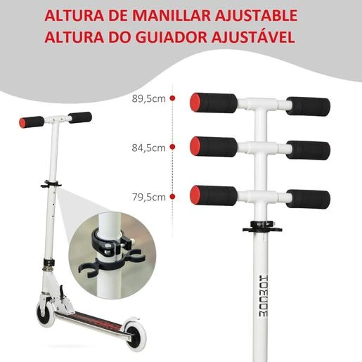 Homcom - Patinete Plegable Blanco-negro - Imagen 4