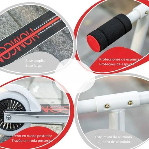 Homcom - Patinete Plegable Blanco-negro - Imagen 6